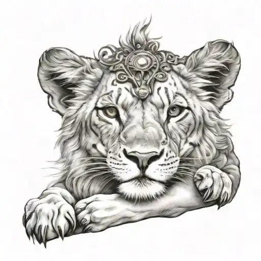 Leo goddess holding baby lion tattoo design idea