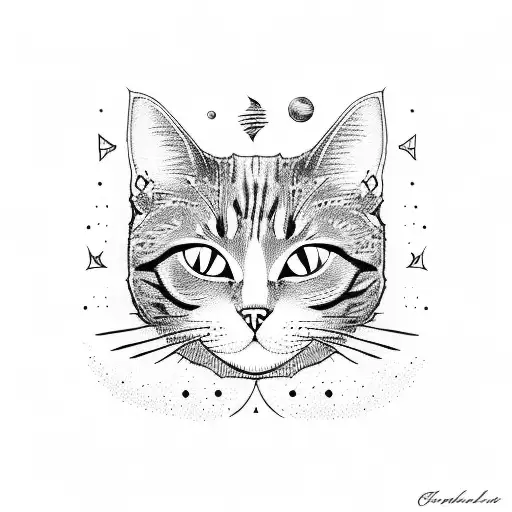 cat in space tattoo design idea