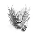 mean gargoyle on brick wall with background tattoo design idea