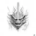 mean gargoyle on brick wall with background tattoo design idea
