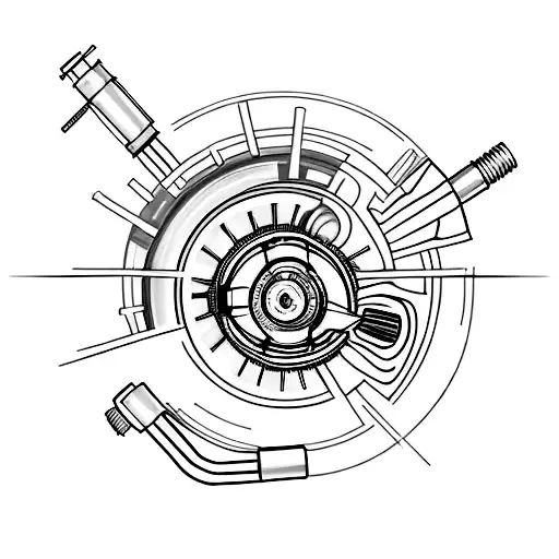 A minimalist tattoo of a motorcycle engine with a piston as the focal point tattoo design idea