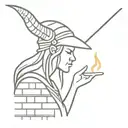 brick wall, Viking hat, witch casting spells tattoo design idea
