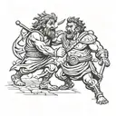 David and goliath fighting tattoo design idea