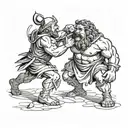 David and goliath fighting tattoo design idea