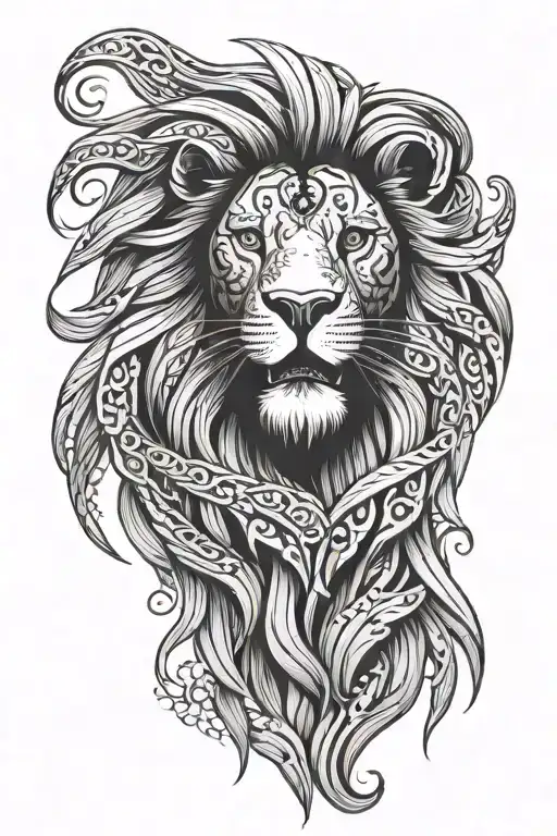 polynesian tribal tattoo with a lion roaring tattoo design idea