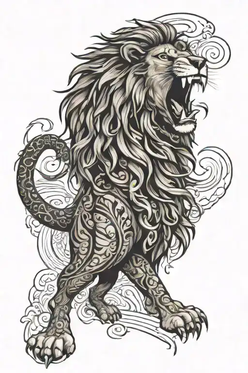 polynesian tattoo with a lion roaring tattoo design idea