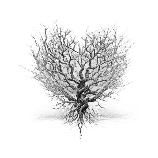 A dark, twisted tree with branches shaped like dangerous razors, representing the pain of heart-ache tattoo design idea