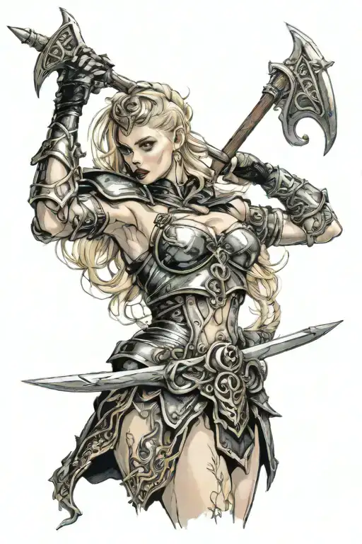 Incorporate Elden Ring weapons and armor into a striptease themed tattoo tattoo design idea