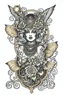 Combine Elden Ring creatures with elements of cabaret and showgirl aesthetics tattoo design idea