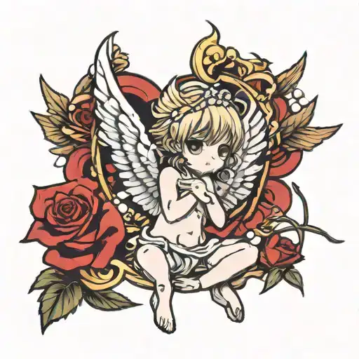 cute cupid tramp stamp tattoo design idea