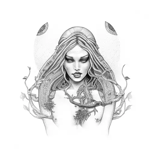 Eve as portrayed in the bible but also as a mother figure with a red apple  tattoo design idea