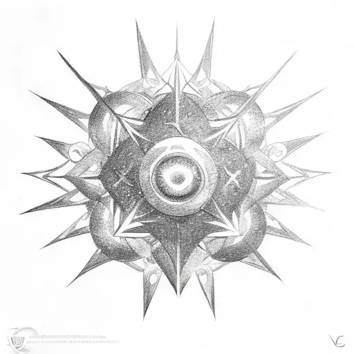 zed's shuriken from league of legends surrounded by invoker's orbs from dota tattoo design idea