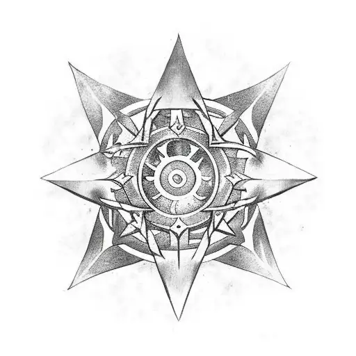 zed's shuriken from league of legends surrounded by invoker's orbs from dota tattoo design idea