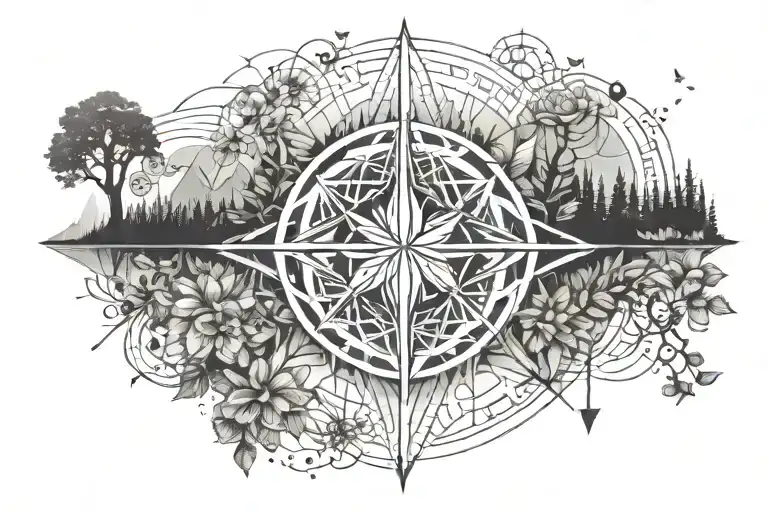 Traveling, Nature, Peace, Love symbol incorporated tattoo design idea