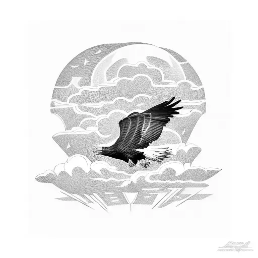 Blackwork Eagle Soaring Through A Stormy Sky Tattoo Idea