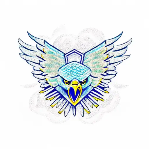 Eagle with spread wings, surrounded by a geometric dotwork pattern tattoo design idea
