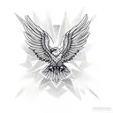 Eagle with spread wings, surrounded by a geometric dotwork pattern tattoo design idea