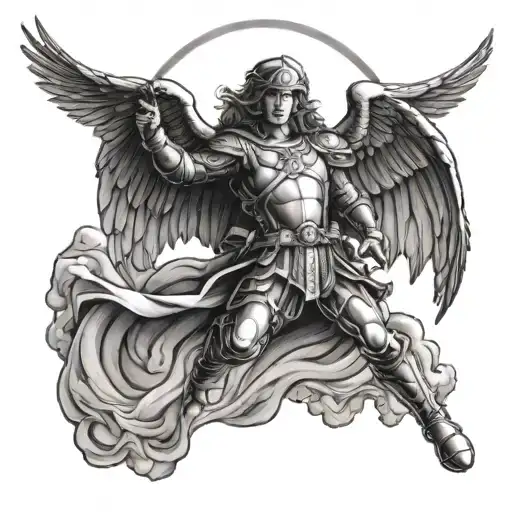 Saint Michael archangel paratrooper jumping tattoo design idea