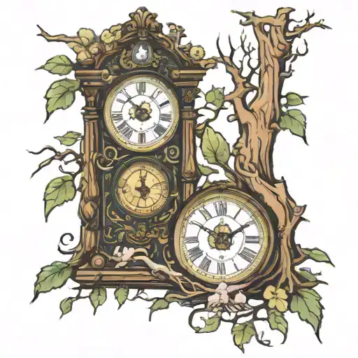 grandfather clock inside a tree tattoo design idea