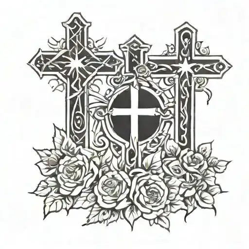 3 crosses with luke 23:42 tattoo design idea