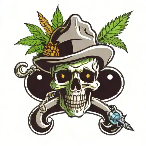 skull from which cannabis grows tattoo design idea