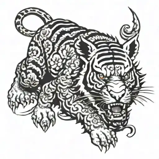 boar and tiger surrounded tattoo design idea