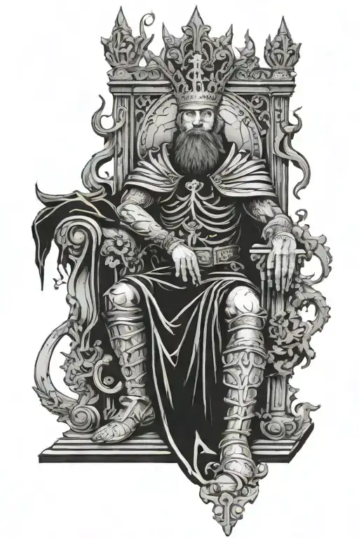 dead king on a throne tattoo design idea