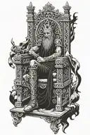 dead king on a throne tattoo design idea