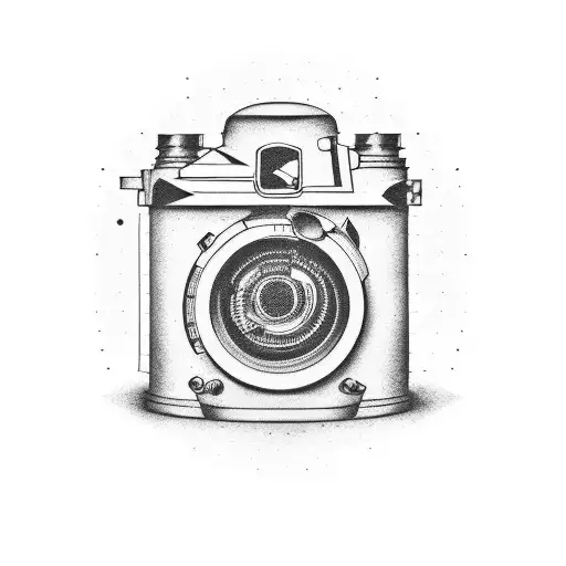 A silhouette of a classic film camera surrounded by film reels and popcorn tattoo design idea