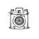 A silhouette of a classic film camera surrounded by film reels and popcorn tattoo design idea