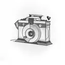 A silhouette of a classic film camera surrounded by film reels and popcorn tattoo design idea