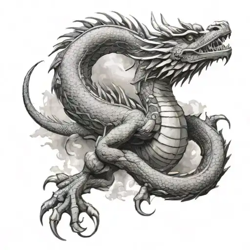 american dragon on landscape  tattoo design idea