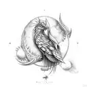 phenix bird with quater moon tattoo design idea