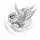 phenix bird with quater moon tattoo design idea