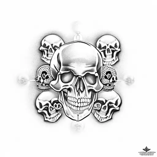 rosary with skulls instead of beads held by a skeleton hand tattoo design idea