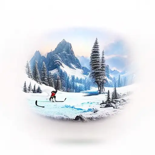 ice hockey being played on a mountain tattoo design idea