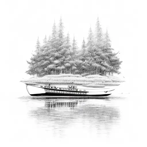 traditional boat on a river tattoo design idea