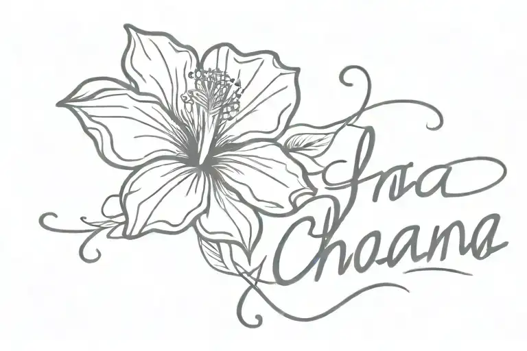Ohana  saying with hibiscus flower  tattoo design idea