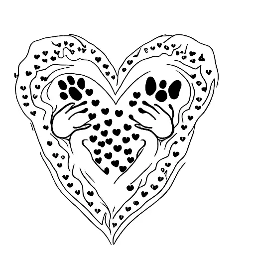 A minimalist tattoo of a heart-shaped paw print, representing your love for dogs, with the lyrics 'Love Story' by Taylor Swift incorporated in the design. tattoo design idea
