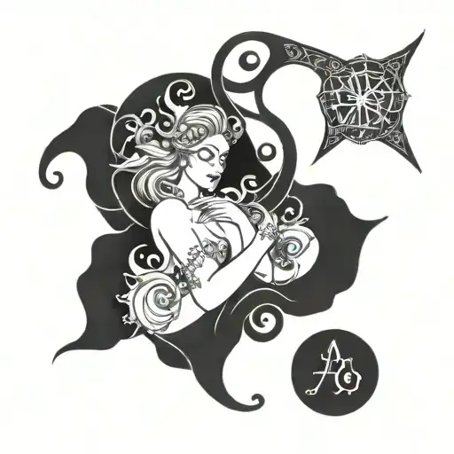 zodiac sign Aquarius with the names Nora, Dario and Nevio tattoo design idea