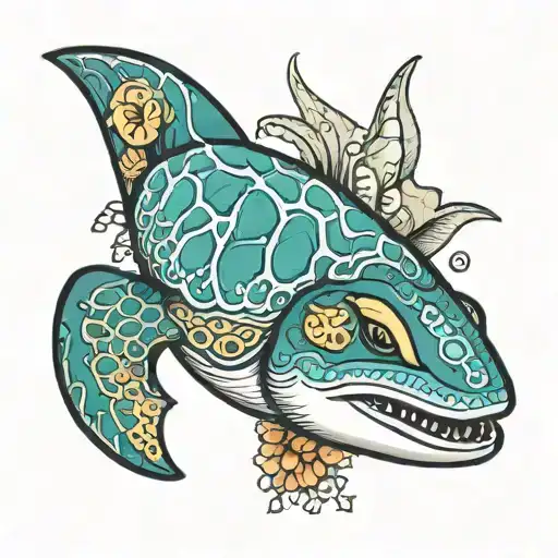 tropical fish sweet lips turtle reef shark swimming tattoo design idea