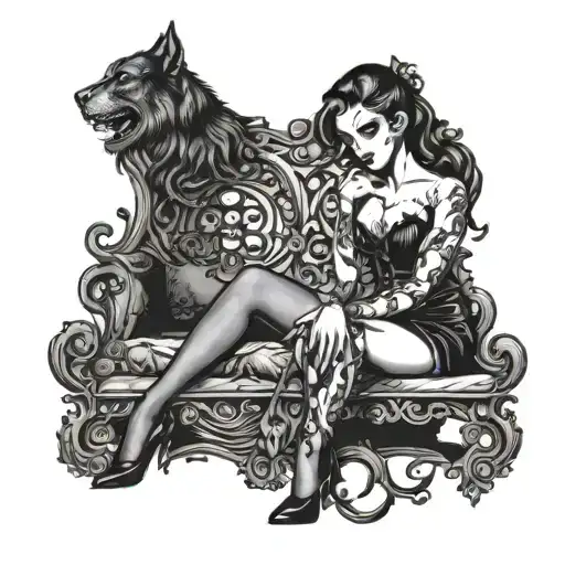 gothic pin up girls sitting tattoo design idea