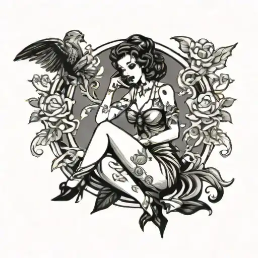 gothic pin up girls sitting tattoo design idea