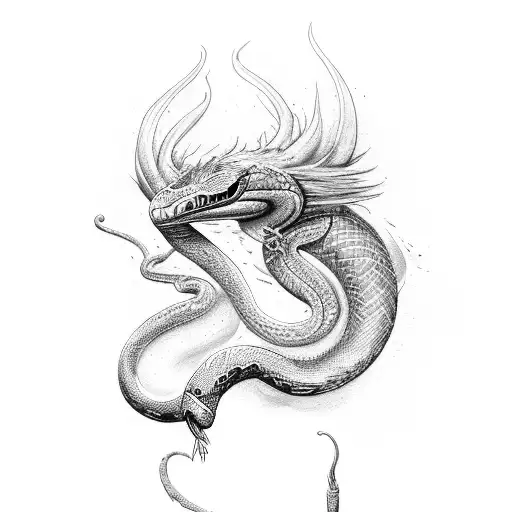 serpent épée flamme pomme auréole ange déchu good omens Terry pratchet  tattoo design idea