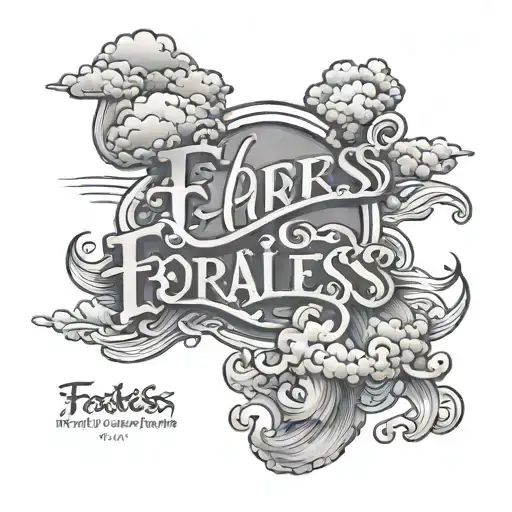 outer forearm with the word fearless spelled with shaded clouds  tattoo design idea