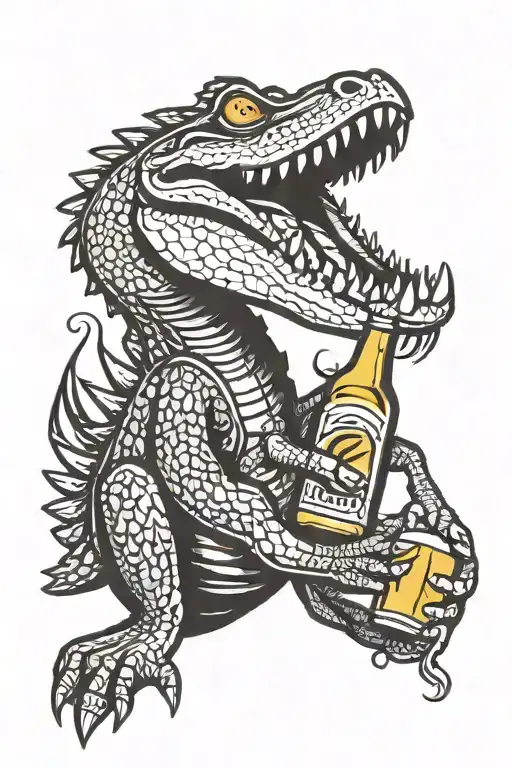 crocodile holding a bottle of beer tattoo design idea