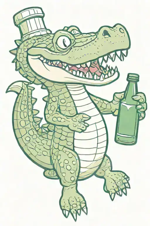 crocodile holding a bottle tattoo design idea