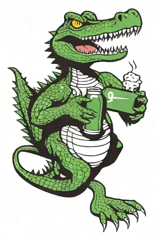 crocodile holding a bottle of beer tattoo design idea