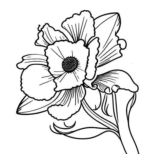 daffodil, poppy, and Daisy flower in a bouquet  tattoo design idea