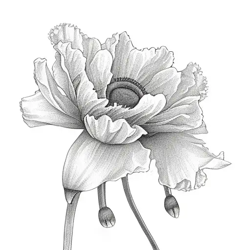 daffodil, poppy, and Daisy flower in a bouquet  tattoo design idea